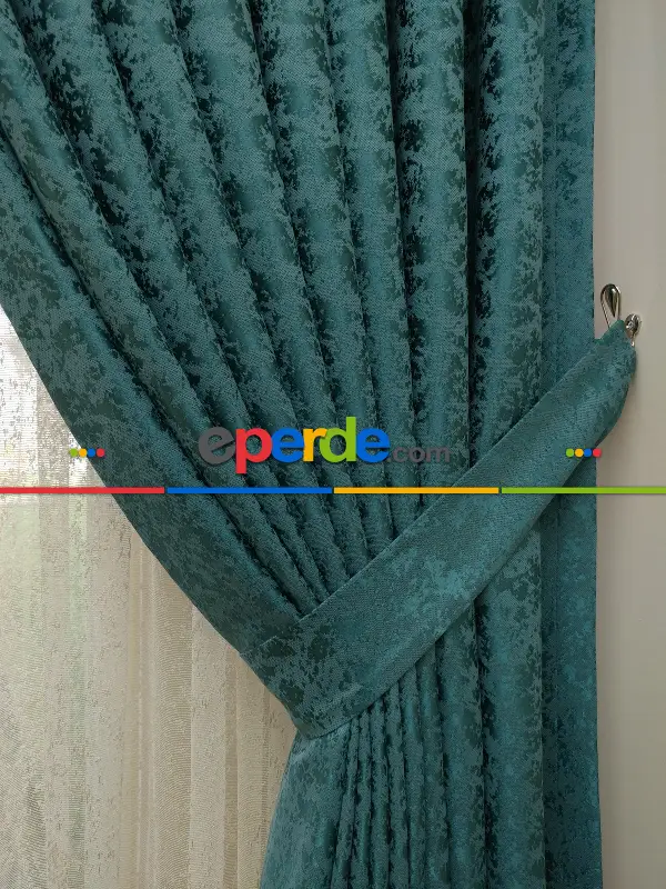 Yatak Odası - Petrol Rengi Jakar Fon Perde -