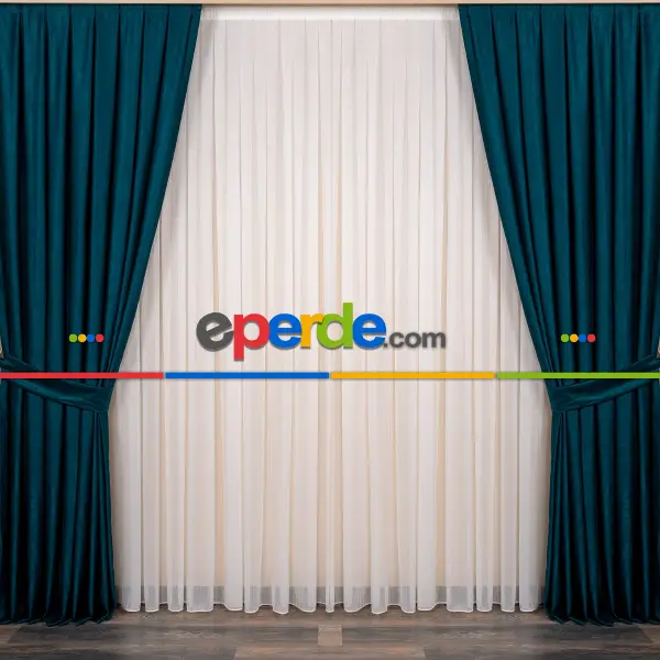 Yatak Odası - Soft Fon Perde Koyu Petrol Kumaş Kanat Yan Perde- Petrol Mavisi