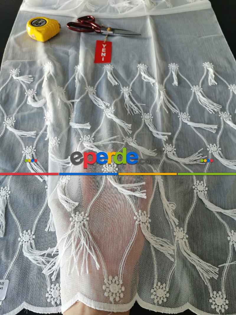 Oturma Odası - Yeni Sezon Fantazi Brode Bambu Zemin Tül Perde - 3 Renk Seçenekli