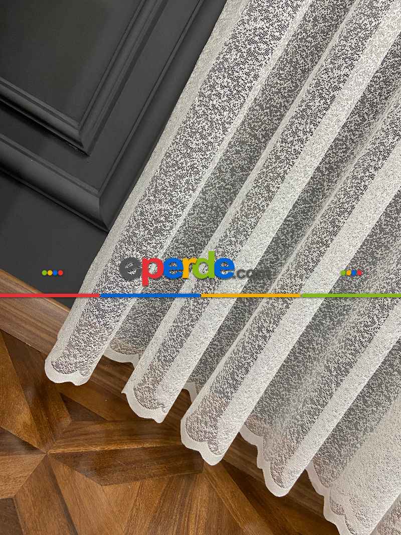 Mutfak Jakarlı Örme Tül Kum Desen- Ekru