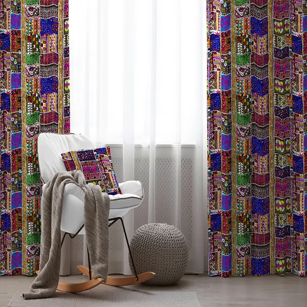 Etnik Kilim Desenli Fon Perde Evim553 Kumaşı Kalındır Duck Bezi Değildir- Mavi-beyaz