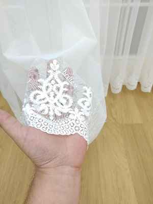 Etek Ucu Nakışlı Brillant Arne Tül Perde - %40 Extra İndirimli- Ekru