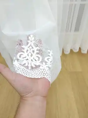 Etek Ucu Nakışlı Brillant Arne Tül Perde - %40 Extra İndirimli- Ekru