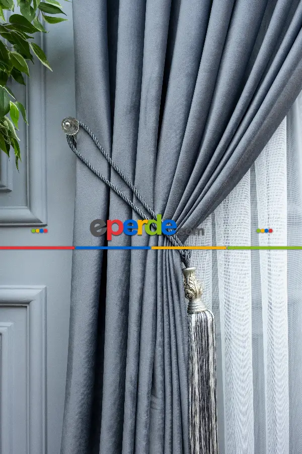 Salon Fon Perde - Orjinal Örme İpek Kadife (ithal)- Gri-Füme-Antrasit