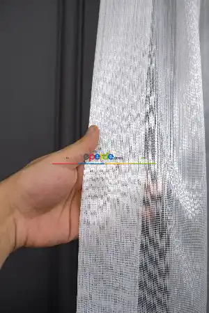 %55 İndirim!! Hazır Ölçülü Sık Pileli Gümüş Simli Tül Çizgili Düz Tül Perde - Ütü İstemez - Kurşunlu Tül