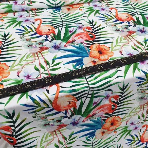 Kuğu Ve Tropikal Desenli Fon Perde Evm1065 Kumaşı Kalındır Duck Bezi Değildir- Yeşil-Mavi-Beyaz-Pembe