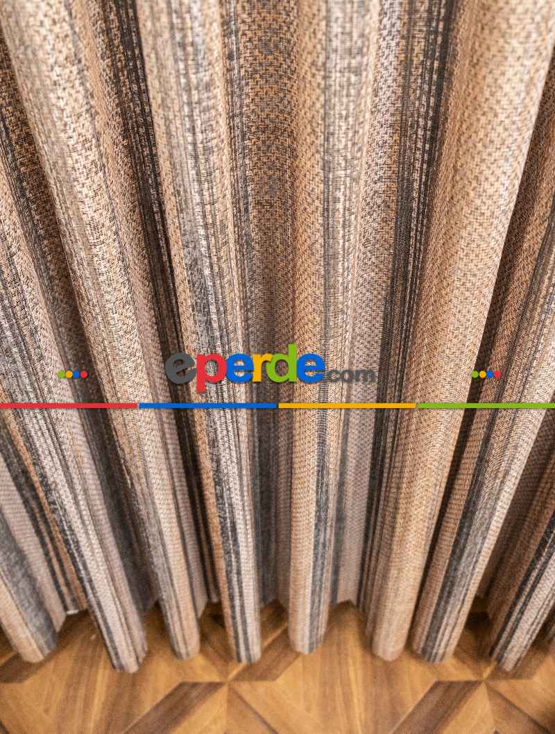 Modern Kahverengi Degrade Geçişli Tül - Örme Dantel Tül