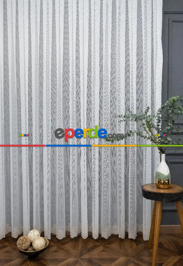 Salon Tül Perde - Şehrazat Fransız Danteli Etek Ucu Gold Nakışlı Örme Tül