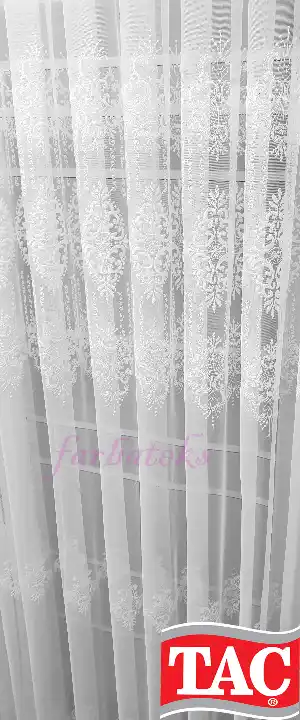 Taç Damask Sıra İşlemeli Ara Desenli Nakış İşlemeli Desen Tasarım Salon Tül Perdesi