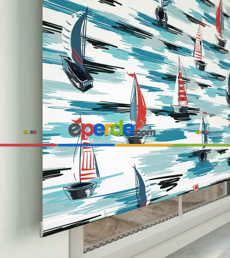 Yelkenli Desenli Baskılı Stor Perde- Çok Renkli