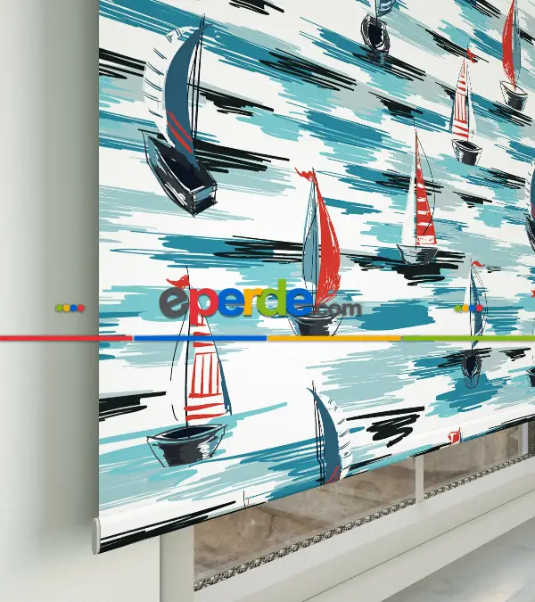 Yelkenli Desenli Baskılı Stor Perde- Çok Renkli