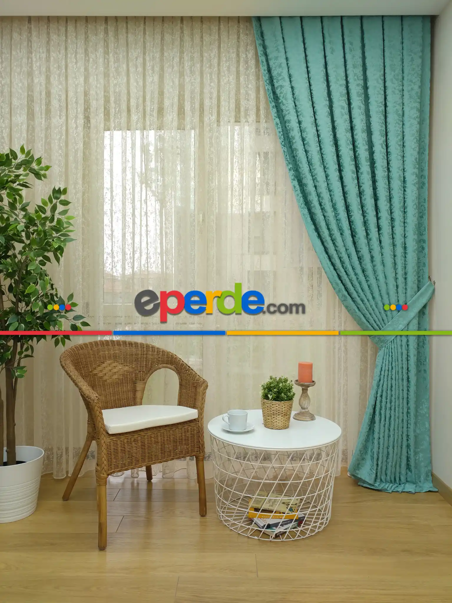 Salon Mint Rengi Duz Jakar Fon Perde (150)- Mint