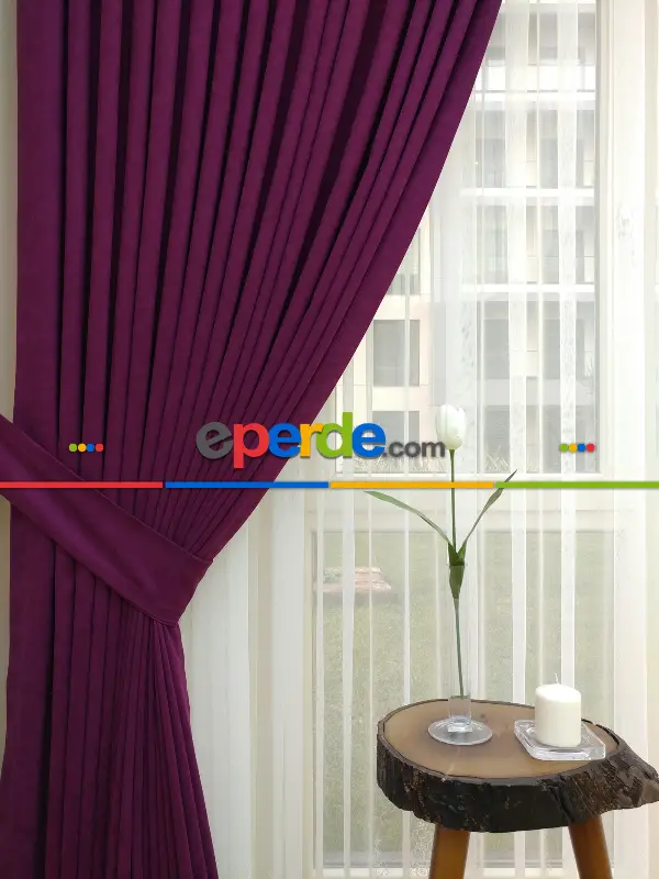 Salon Fon - Vişne Rengi Düz Sade Fon Perde (  Dökümlü Fon )- Vişne