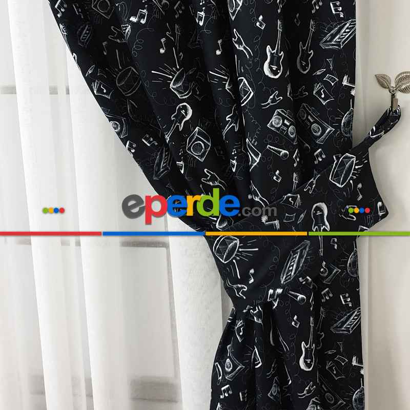 Müzik Aletleri Desenli Fon Perde Evm406 Kumaşı Kalındır Duck Bezi Değildir-  Çok Renkli 2