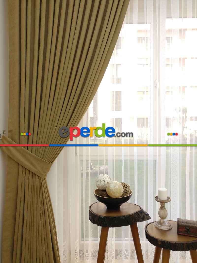 Bej Deve Tüyü - Düz Fon Perde ( Dökümlü Fon Perde)- Bej-kapiçino