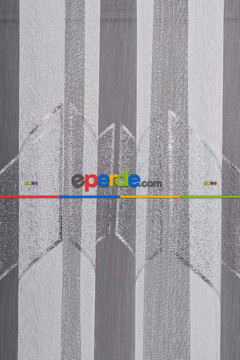 Yatak Odası - Enine Bantlı Ekru-gümüş Tt Zemin Tül Perde