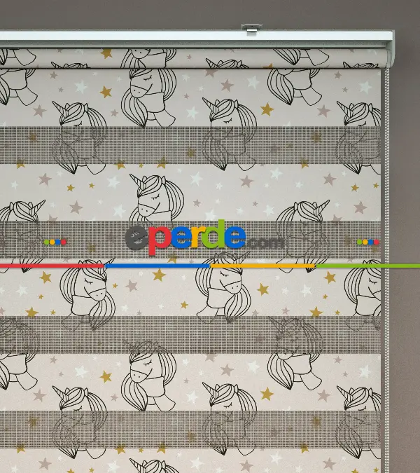Unicorn Desenli Baskılı Zebra Perde- Çok Renkli