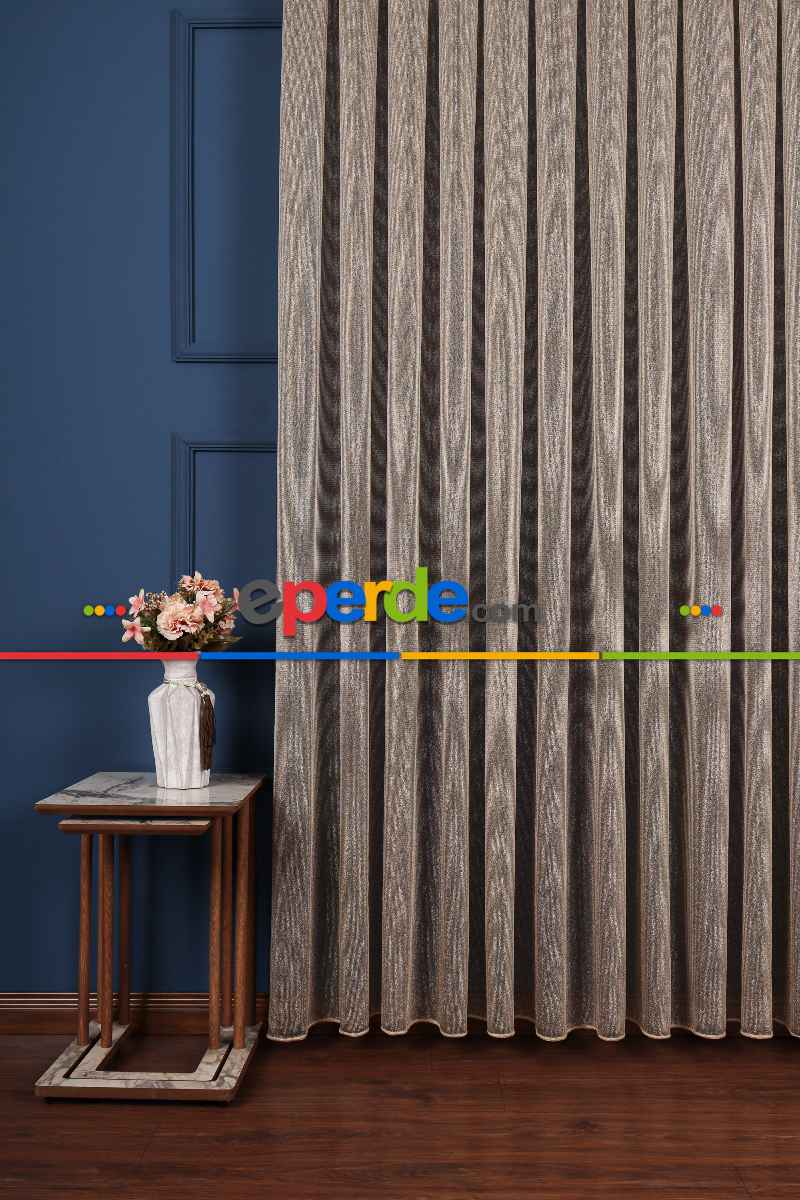 Salon Tül Modelleri - Bruno Siyah-altın Düz Tül Perde