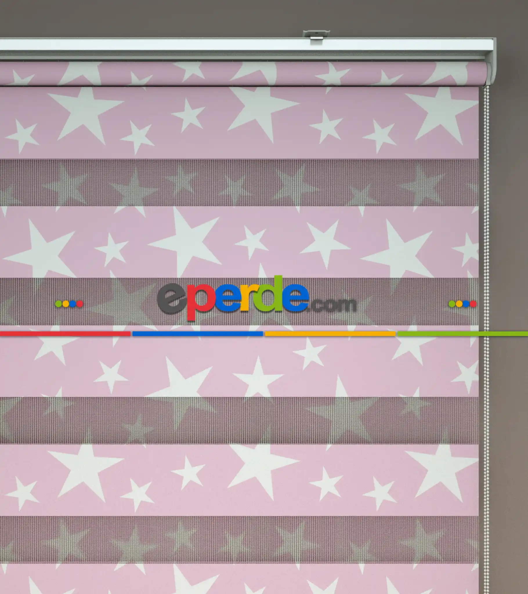 Pembe Yıldız Desenli Baskılı Zebra Perde