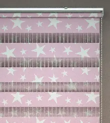 Pembe Yıldız Desenli Baskılı Zebra Perde