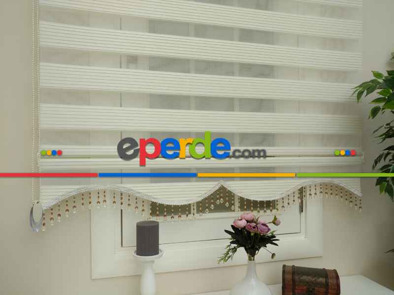 Mutfak - Krem - Ekru Renk Plise Zebra Perde (kalın Zeminli)- Krem Açık-ekru