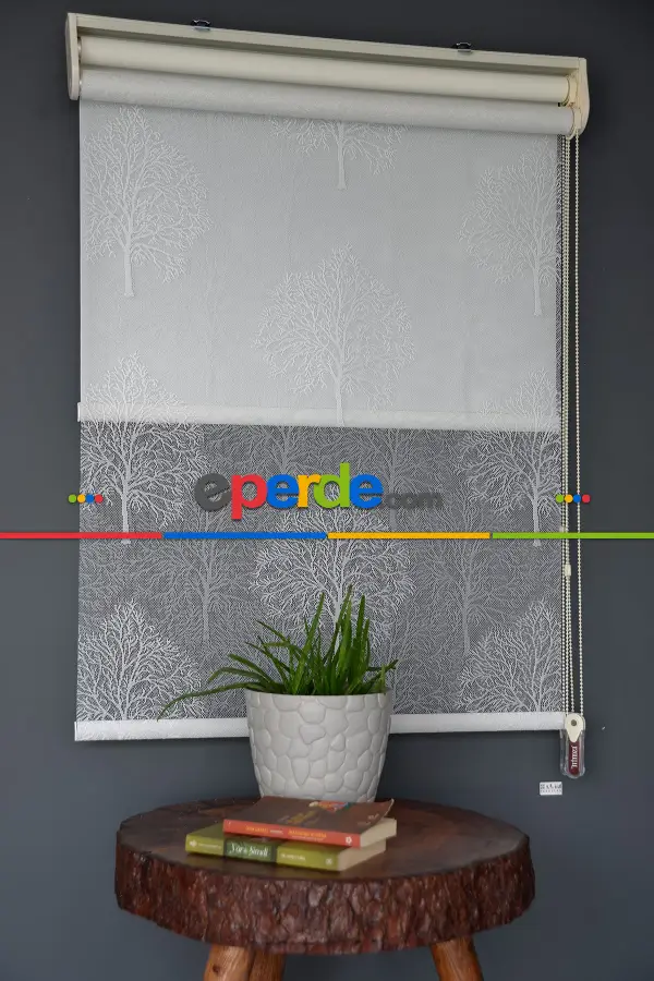 Halim Perdesan Dacuz-203 Beyaz Renk Etekli Veya Eteksiz Çift Mekanizmalı Tül Stor Perde