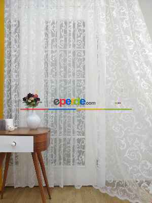 %55 İndirimli Hazır Ölçülü Sarmaşık Desenli Tül Perde - Ekru Bt 563