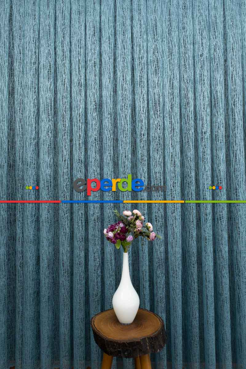 Yeni Tasarım Moda Cam Kırığı Örme Tül Perde Mavi - Mint