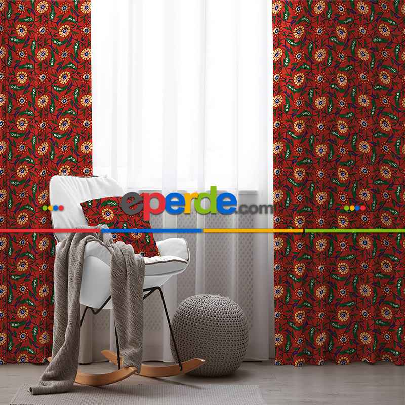 Çiçekli Fon Perde Evim2033-2 Kumaşı Kalındır Duck Bezi Değildir
