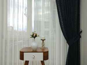 Antrasit Desenli Tül Fon Perde- Antrasit