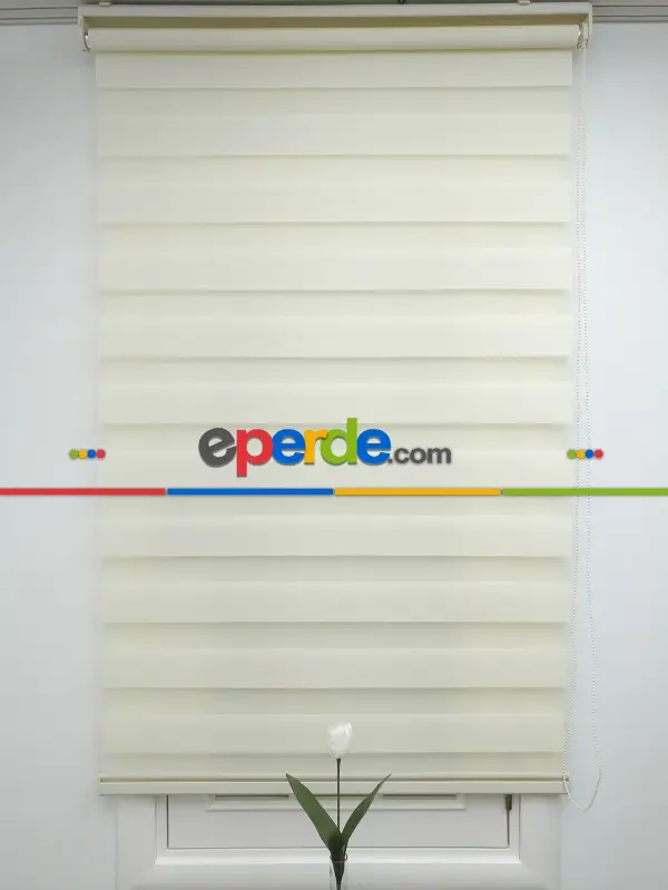 Salon Zebra Perde - Zebra Perde-tual Krem Renk Düz Zebra Perde- Krem