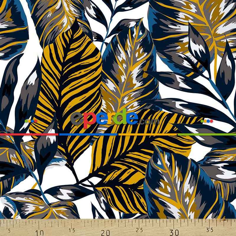 Mutfak Perdesi Kanat Fon Perde Yaprak Desenli- Siyah