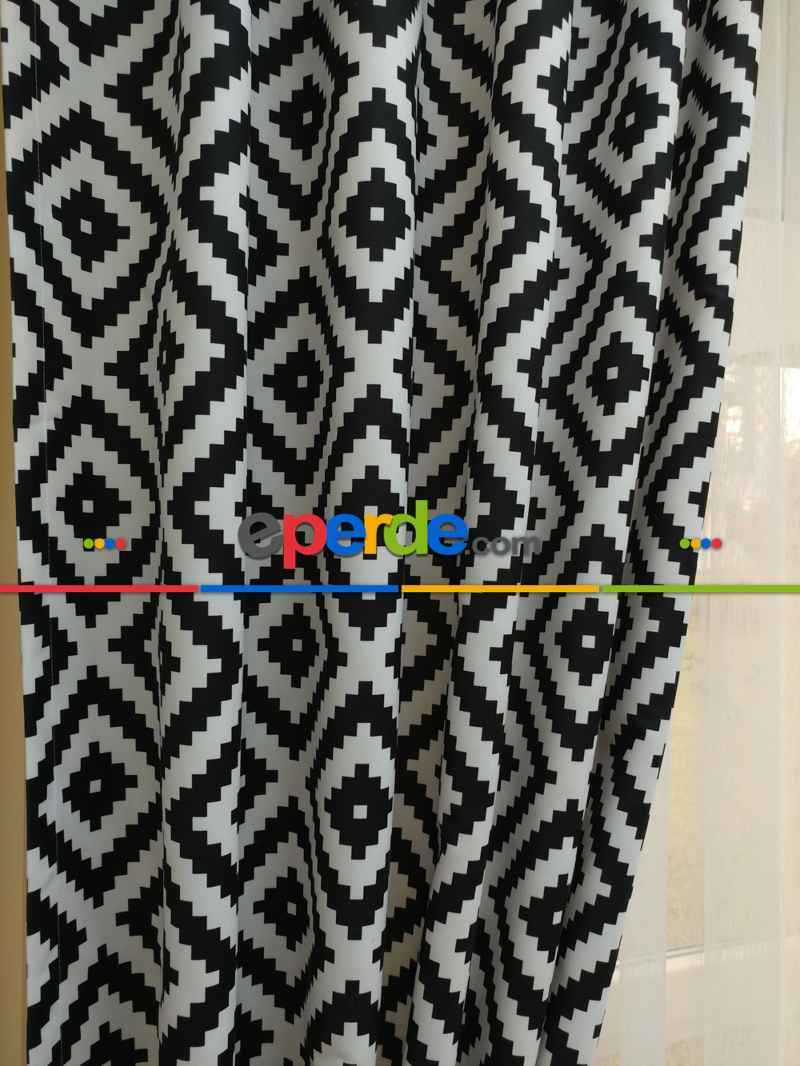 Siyah Mutfak Perdesi Kanat Fon Perde Modern Desenli- Siyah