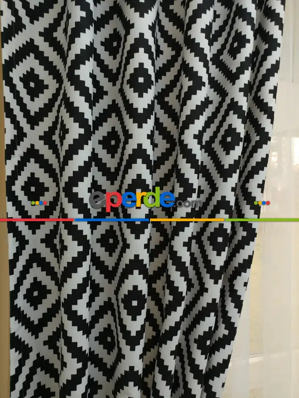 Yatak Odası - Beyaz Siyah Karo Desenli Hazır Fon Perde - Kumaşı Kalındır Duck Bezi Değildir- Siyah-Beyaz