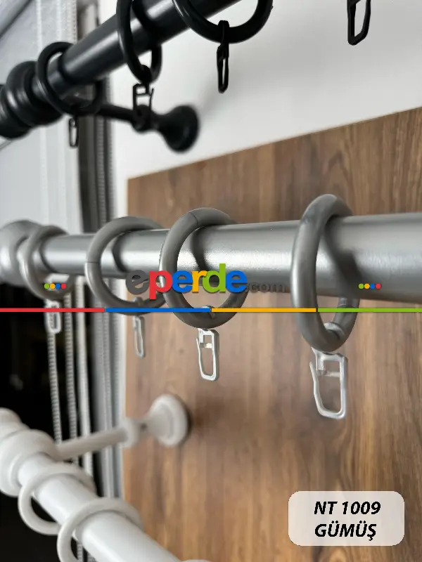 Gümüş Yaldız Raylı Veya Raysız Plastik Halkalı Rustik Perde Askısı