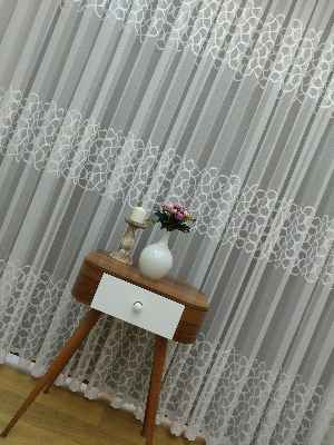 mutfak - Sıralı Desenli Dantel Örme Tül Perde - Ekru Renk- Ekru