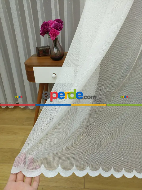 Kdk Örme Dantel Tül Perde- Ekru