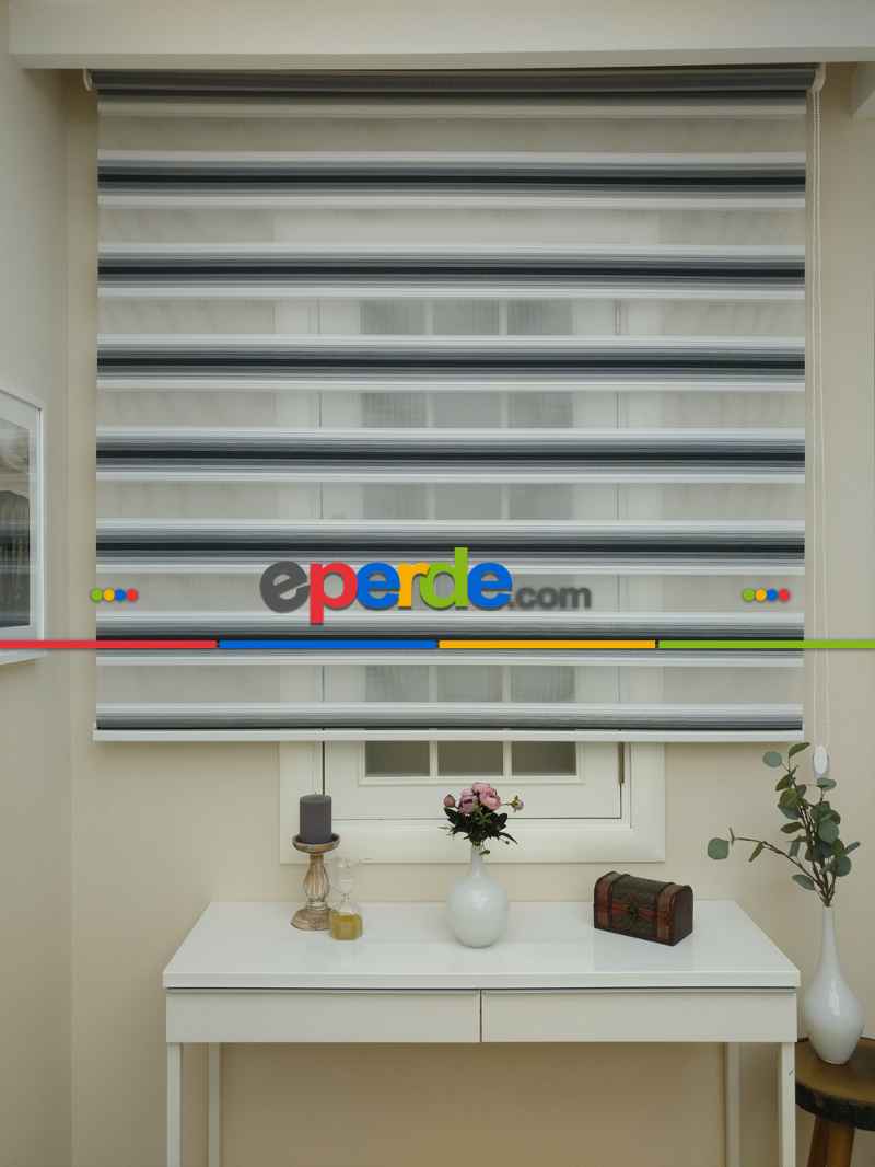 Mutfak - Zebra Perde - Degrade Renk Geçişli Pileli Zebra Perde- Siyah-beyaz