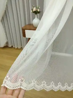Fansız Dantel Tül Perde Etek Ucu Nakış (güpür) İşlemeli -hazır Dikili Sık Pile- Bej-Ekru