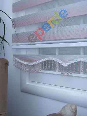 Pudra Pembe Gri Bambu Zebra Perde Degrade Geçişli