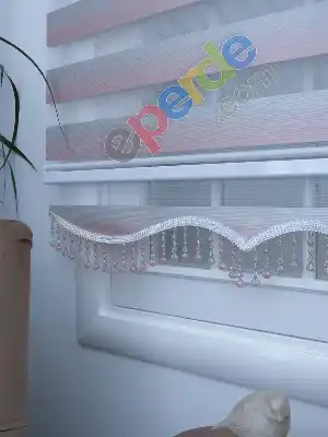 Pudra Pembe Gri Bambu Zebra Perde Degrade Geçişli