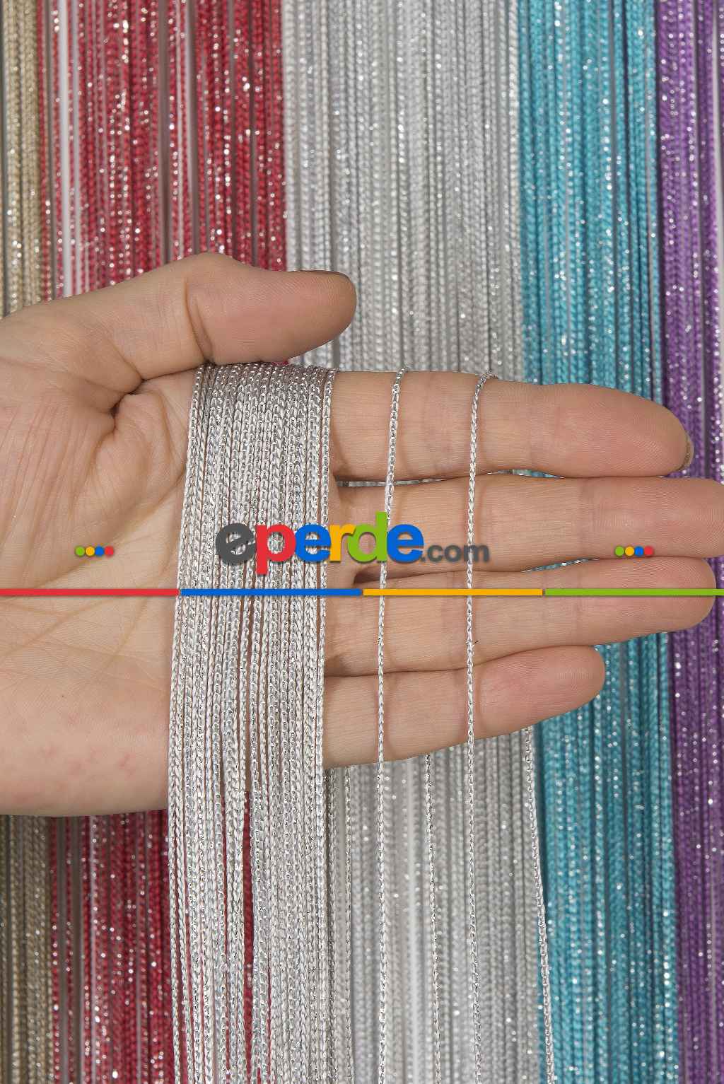 İnce Zincir Seri İp Perde Gri Gümüş- Gri-füme-antrasit-gümüş Simli