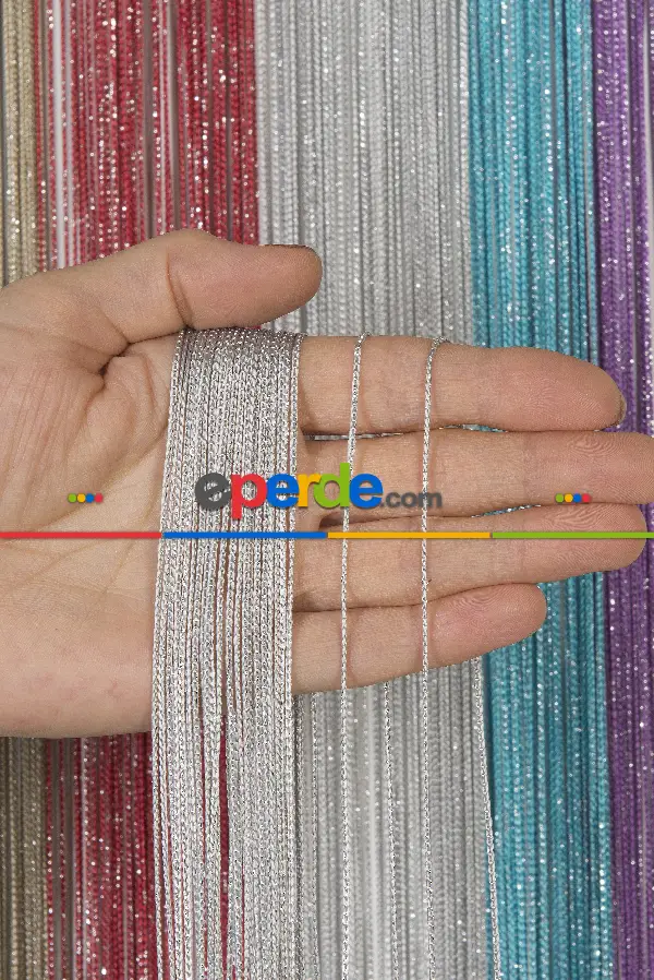 İnce Zincir Seri İp Perde Gri Gümüş- Gri-füme-antrasit-gümüş Simli