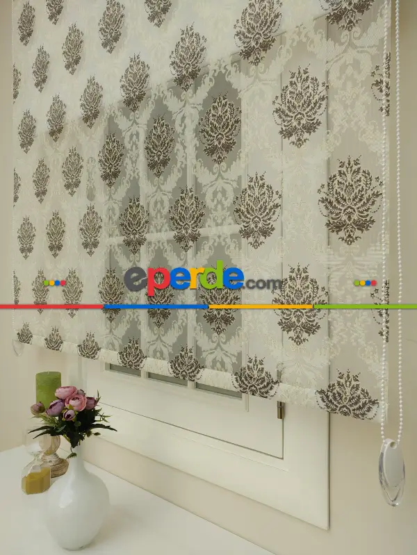 Yakma Tül Stor - Çiftli Sistem Desenli Perde (burn Out)- Kahve-açık Vizon