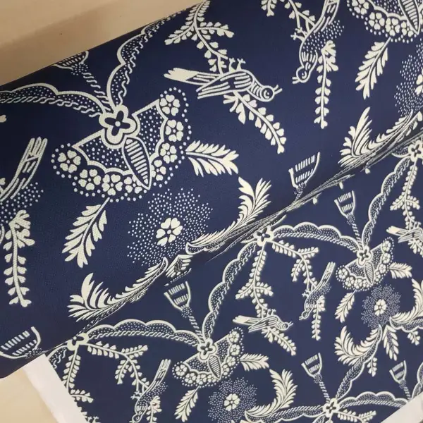 Lacivert Beyaz Kuş Desenli Fon Perde Evm716 Kumaşı Kalındır Duck Bezi Değildir- Lacivert-Beyaz