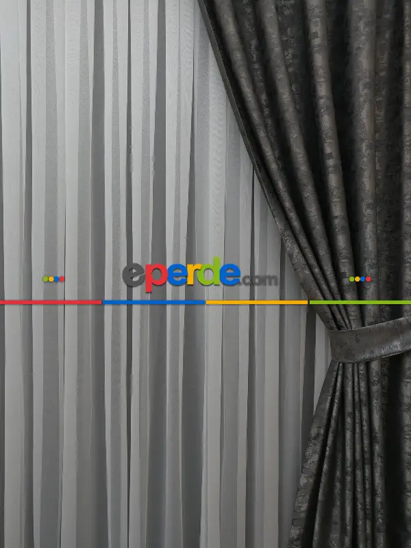 Gri - Katyonik Jakar Fon Perde- Gri-füme-antrasit