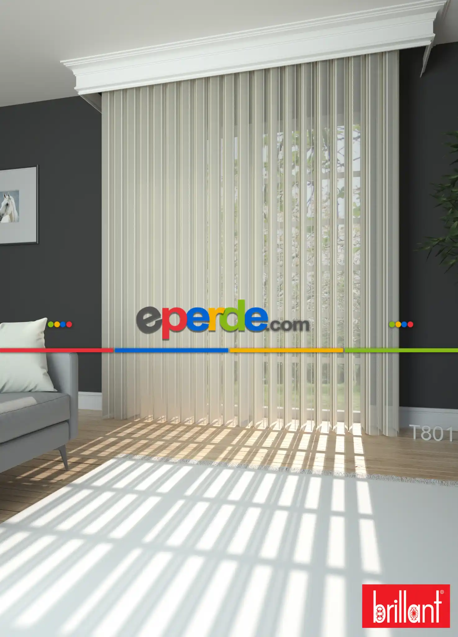 Brillant Akıllı Tül Perde Ekru Renkli Tül Dikey Zebra Perde Düz 1. Kalite