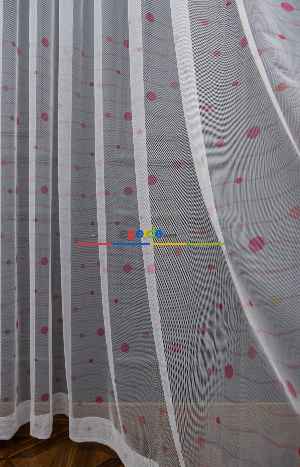 Hazır Ölçülü Petek Zemin Açık Pembe Ve Mavi Renkli Puantiye Desenli Grek Baskılı Tül Perde