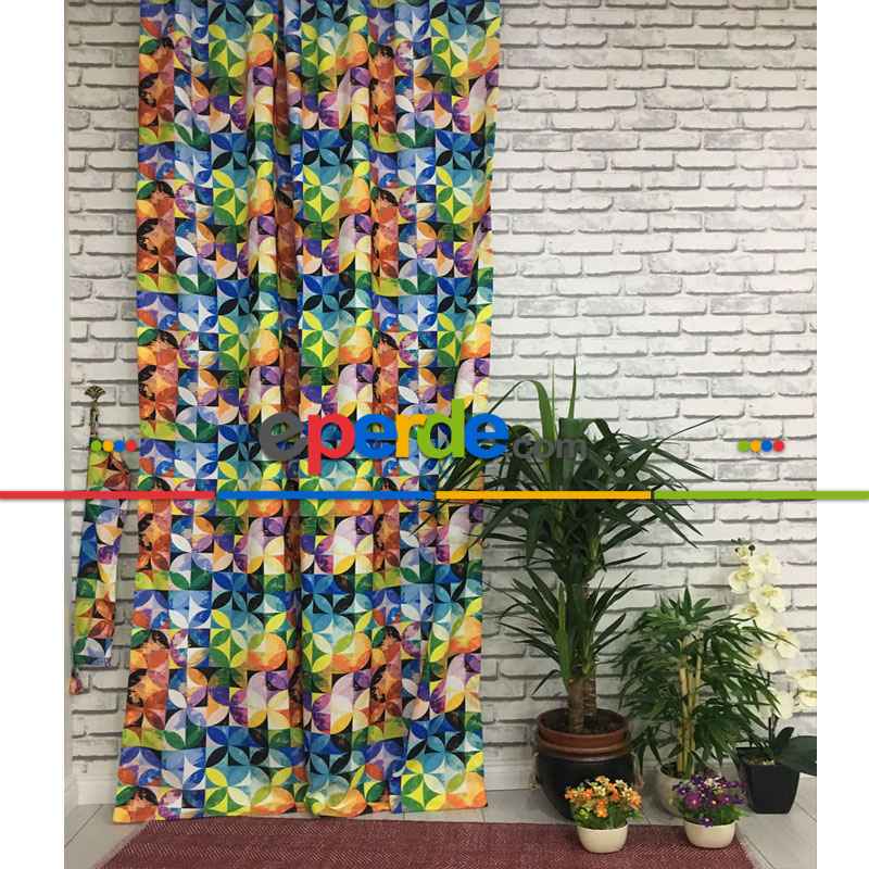 Pop-art Desenli Fon Perde Evm210 -p - Kumaşı Kalındır Duck Bezi Değildir.- Çok Renkli