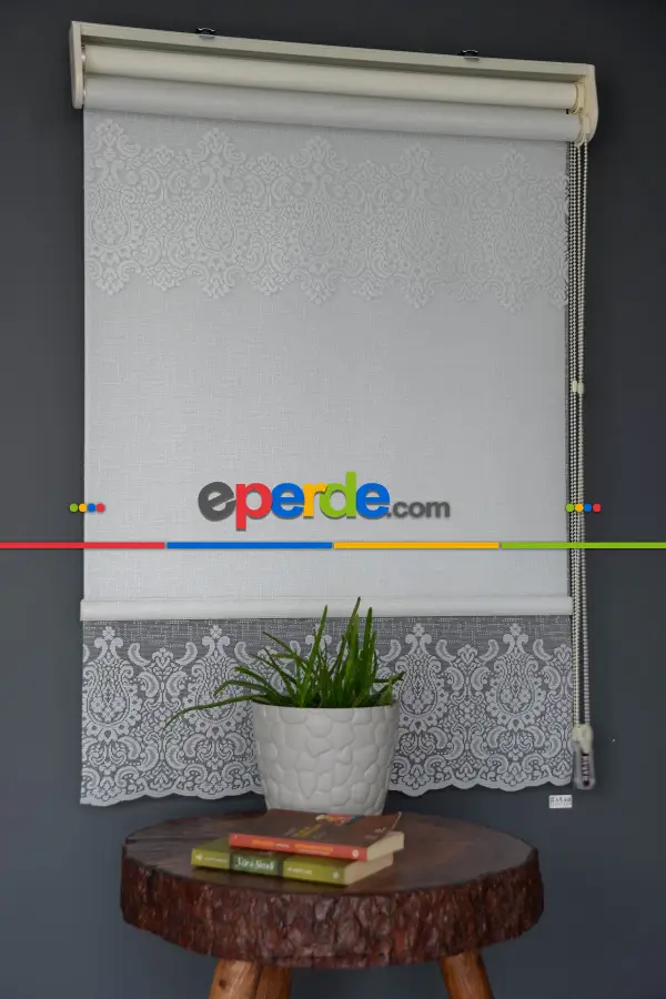 Halim Perdesan Rac-16 Beyaz Renk Kendinden Dilimli Çift Mekanizmalı Tül Stor Perde